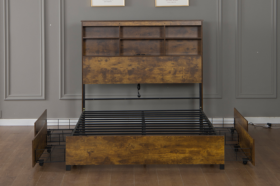 4831D Holz-Bettgestell im Retro-Industrie-Stil