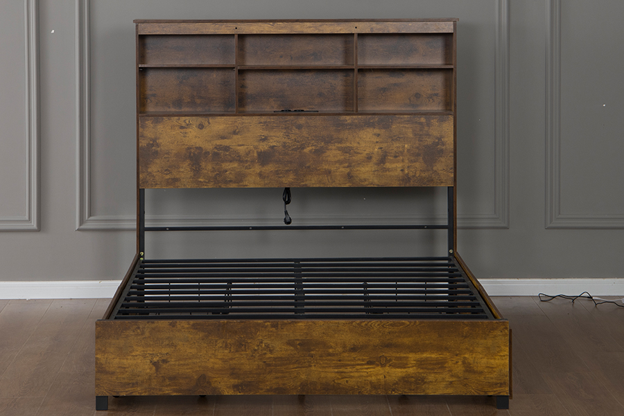 4831D Holz-Bettgestell im Retro-Industrie-Stil