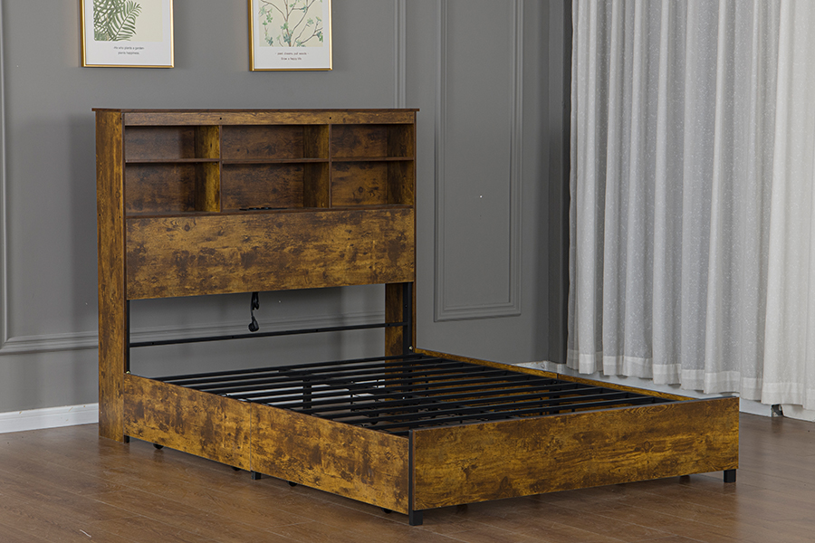 4831D Holz-Bettgestell im Retro-Industrie-Stil
