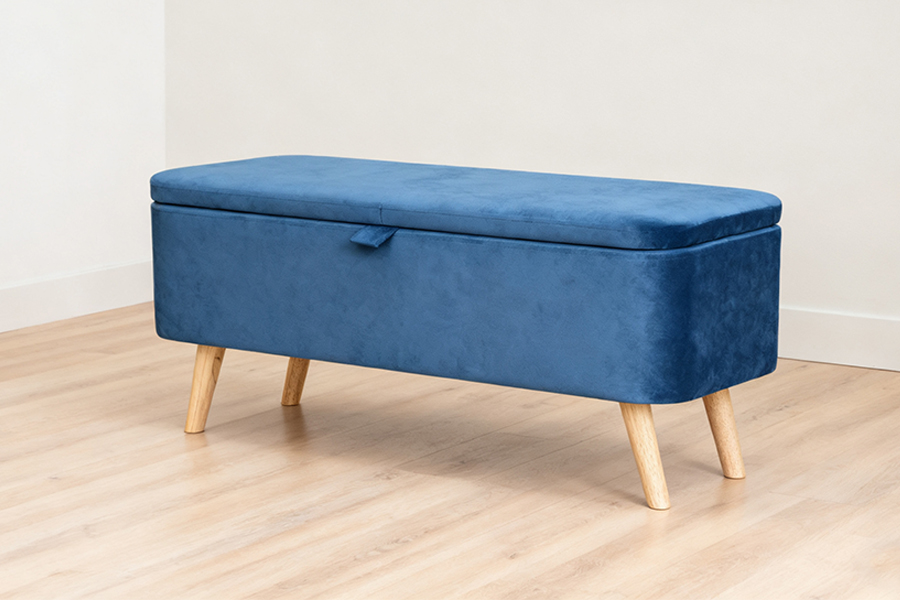 WSS956 Gepolsterte Aufbewahrungs-Ottomanenbox aus blauem Samt