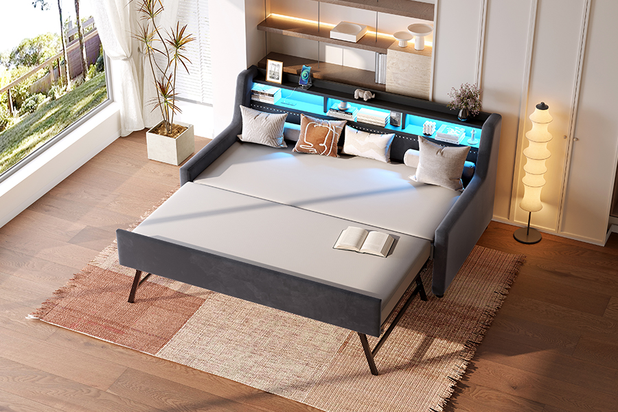 4857-1U Ausziehbares Sofabett mit weichem Samtbezug