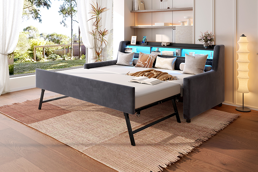 4857-1U Ausziehbares Sofabett mit weichem Samtbezug