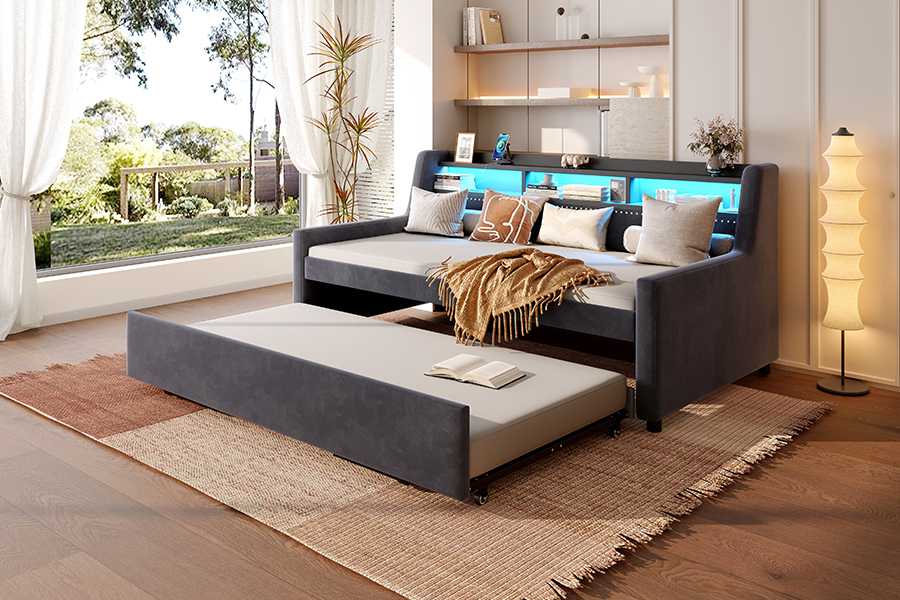 4857-1U Ausziehbares Sofabett mit weichem Samtbezug
