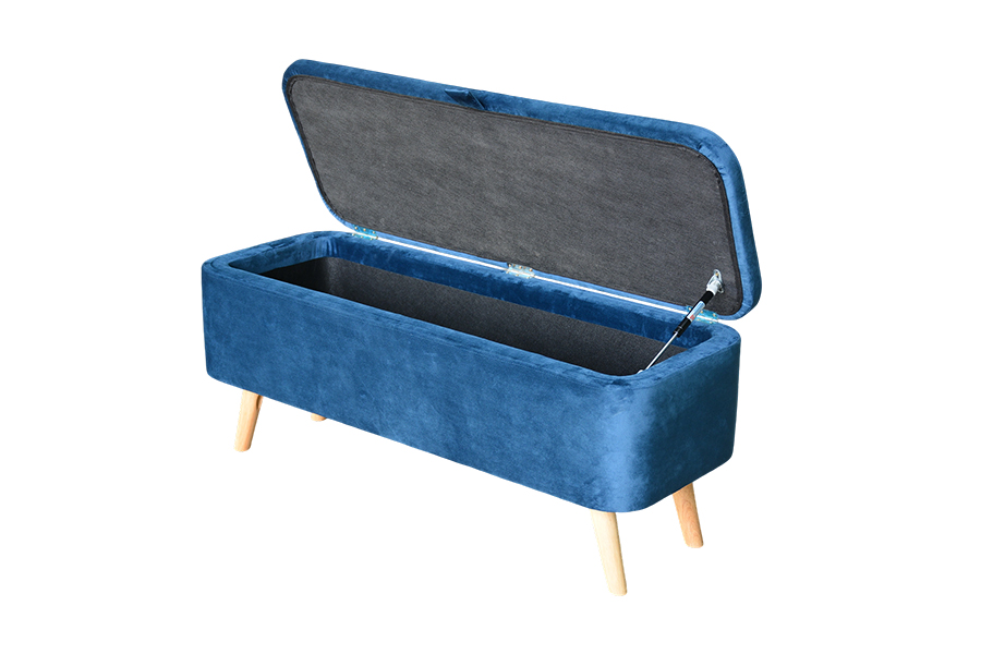 WSS956 Gepolsterte Aufbewahrungs-Ottomanenbox aus blauem Samt
