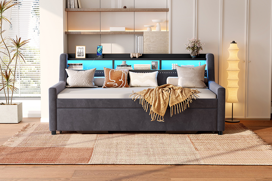 4857-1U Ausziehbares Sofabett mit weichem Samtbezug