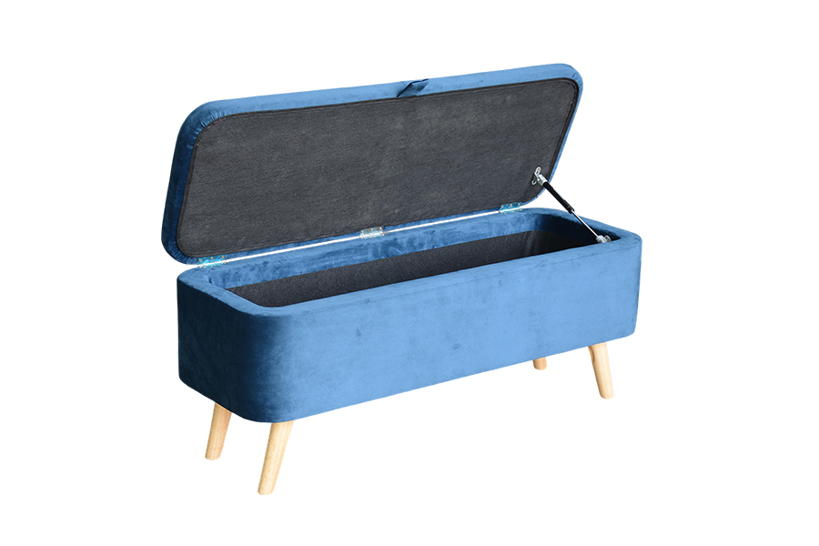 WSS956 Gepolsterte Aufbewahrungs-Ottomanenbox aus blauem Samt
