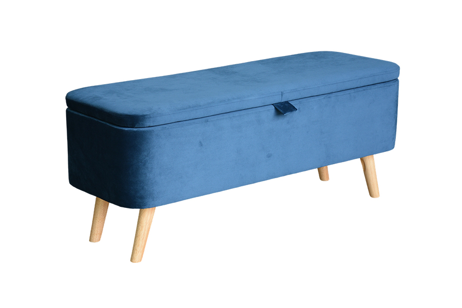WSS956 Gepolsterte Aufbewahrungs-Ottomanenbox aus blauem Samt