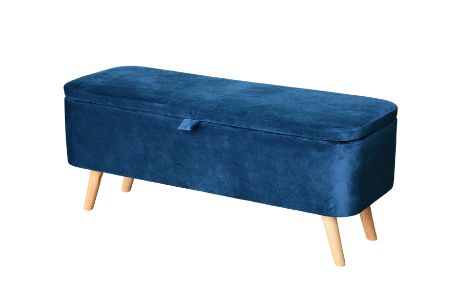 WSS956 Gepolsterte Aufbewahrungs-Ottomanenbox aus blauem Samt