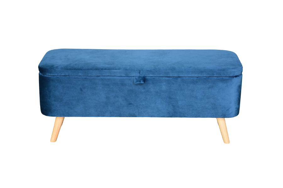 WSS956 Gepolsterte Aufbewahrungs-Ottomanenbox aus blauem Samt