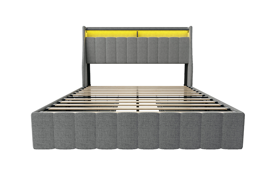 N2 graues Stoffbett, umweltfreundliche Materialien, LED-gepolsterter Bettrahmen