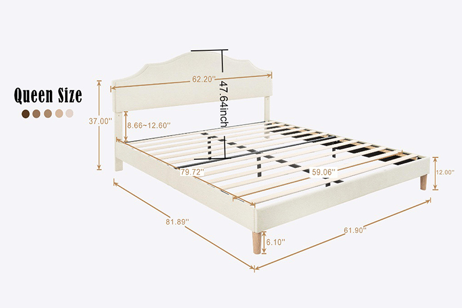 N21 Hochwertiges Queen-Size-Polsterbett aus beigem Stoff