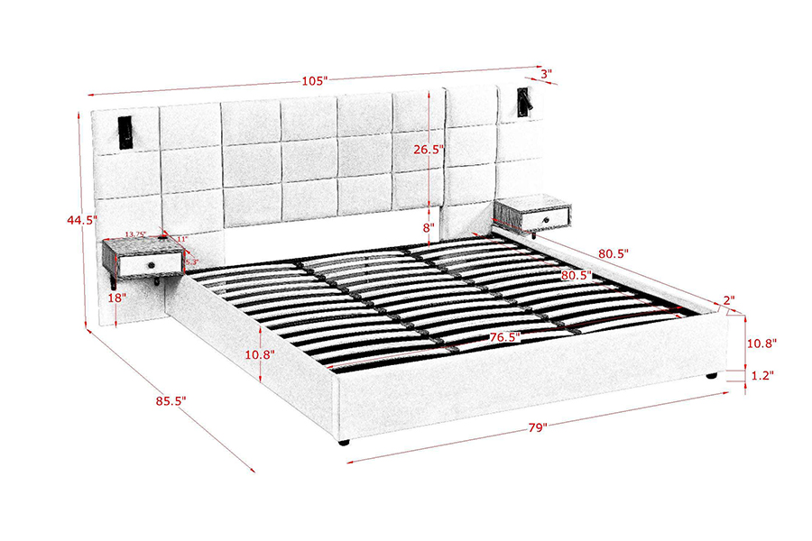 N6 verstellbarer Bettrahmen, weiches Bettmaterial, gepolsterter LED-Bettrahmen