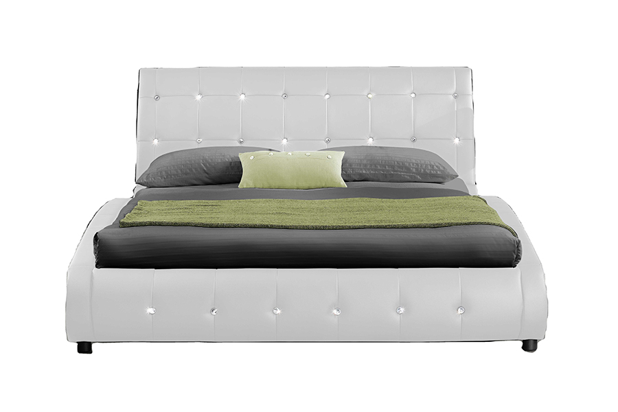 1144 Gepolstertes Bett mit Rautendekor und Massivholzstruktur
