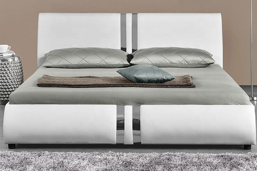1143 Modernes gepolstertes Doppelbett aus PU-Leder im nordischen Stil