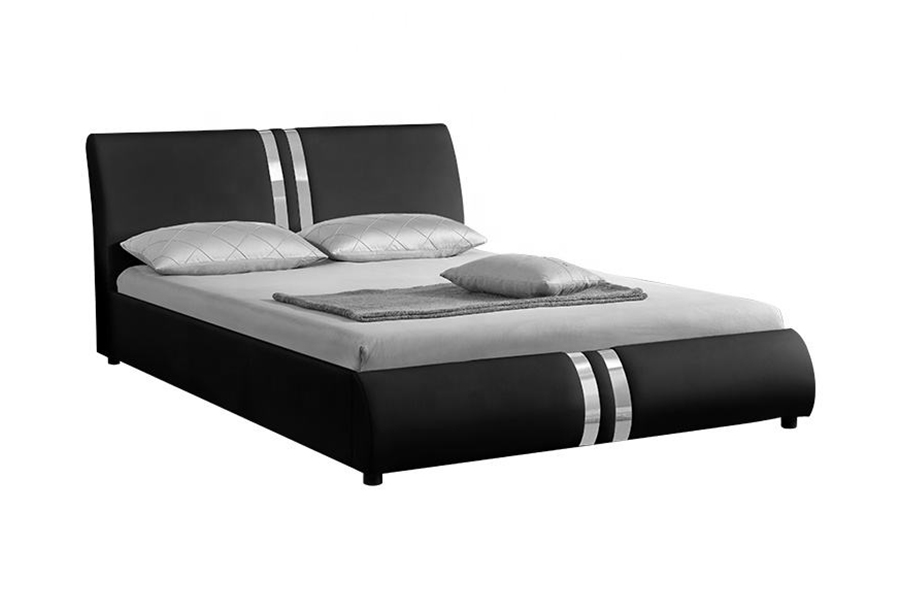 1143 Modernes gepolstertes Doppelbett aus PU-Leder im nordischen Stil