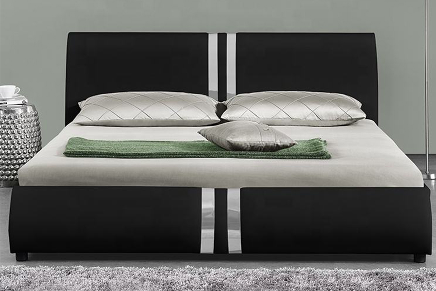 1143 Modernes gepolstertes Doppelbett aus PU-Leder im nordischen Stil