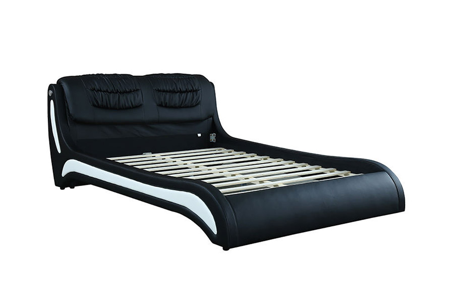 1441 Modernes, minimalistisches Design-Lederbett, gepolstertes Bett