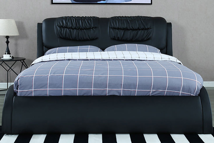 1441 Modernes, minimalistisches Design-Lederbett, gepolstertes Bett