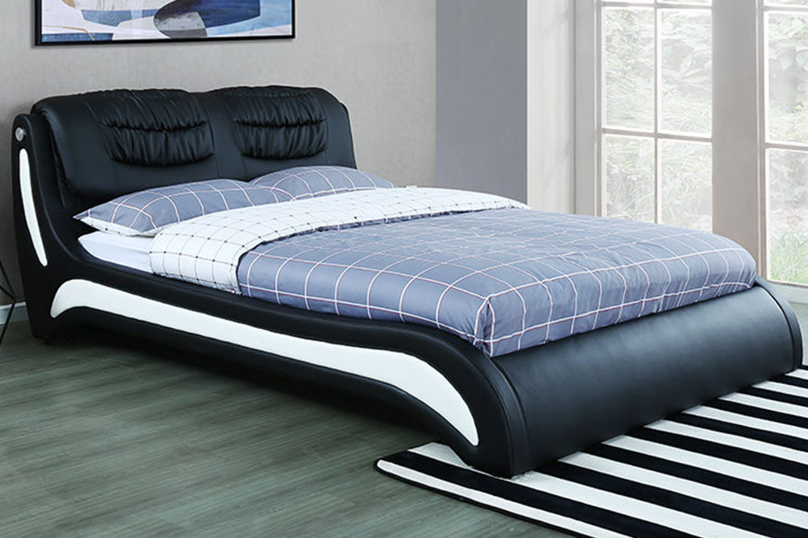 1441 Modernes, minimalistisches Design-Lederbett, gepolstertes Bett