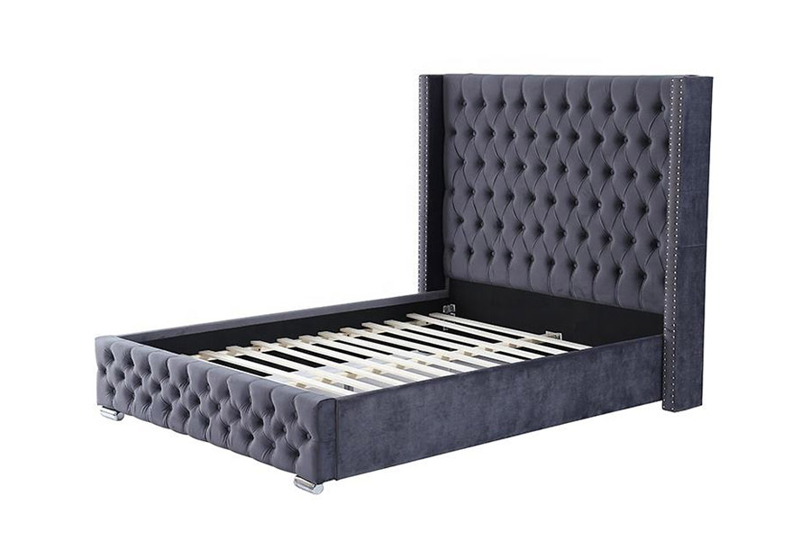 1351 Modernes, luxuriöses Design-Wingback-Bett, gepolstertes Bett