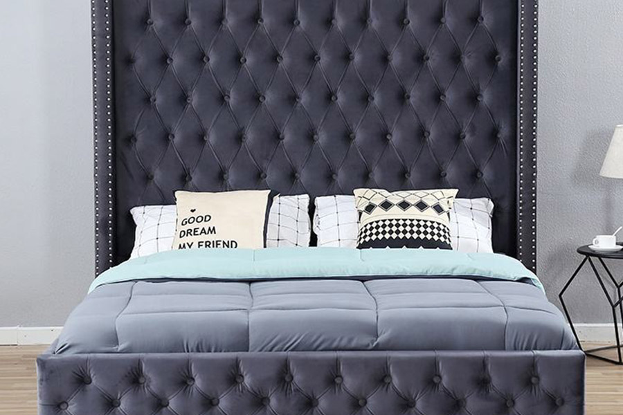 1351 Modernes, luxuriöses Design-Wingback-Bett, gepolstertes Bett