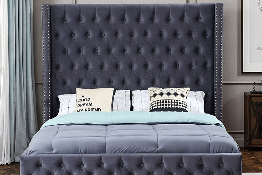 1351 Modernes, luxuriöses Design-Wingback-Bett, gepolstertes Bett