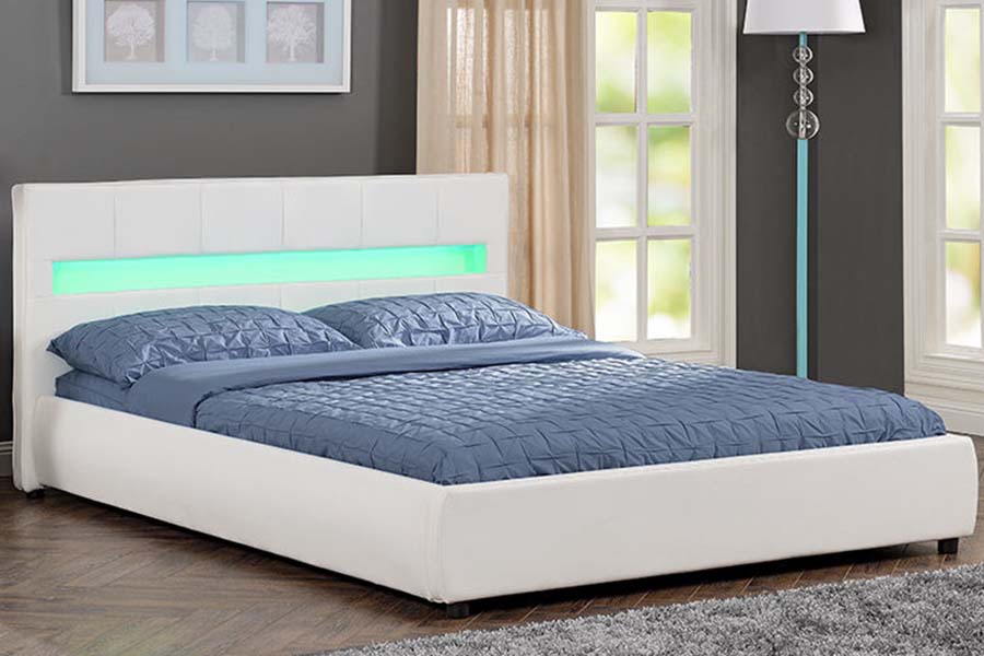1813 Weißer PU-Softbett-LED-Polsterbettrahmen