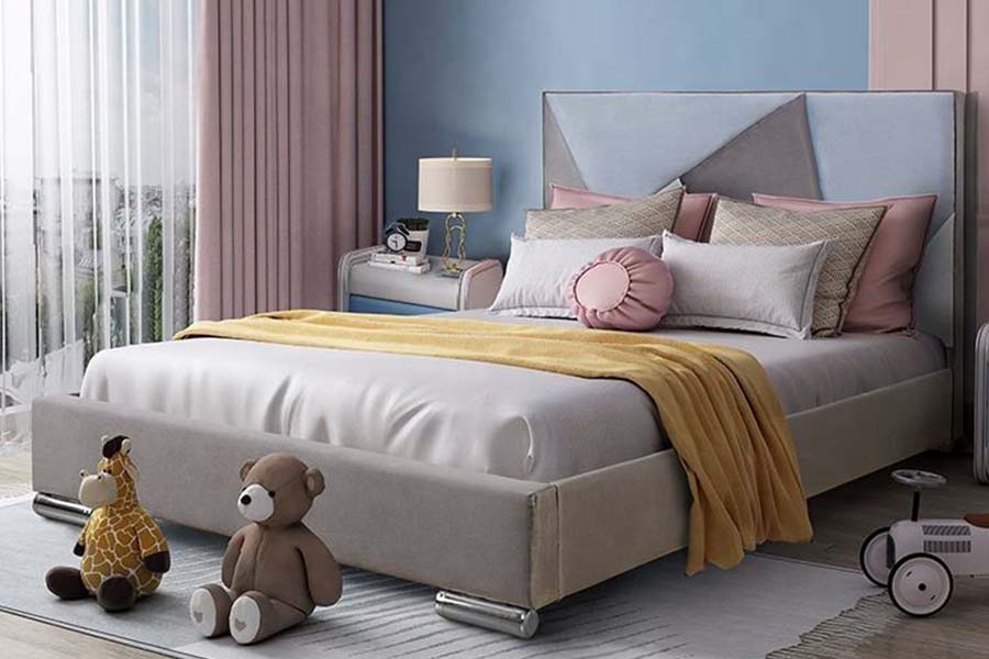 1571 Einzelbett aus Kunstleder mit farbcodiertem Kopfteil für Kinder