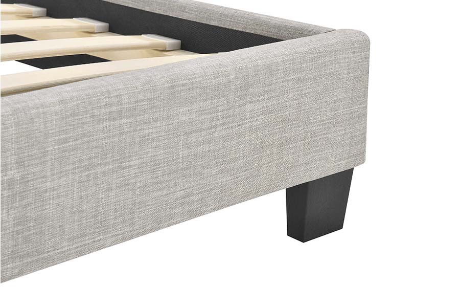 1803 Bett aus grauem Leinenstoff, weiche Polsterung, gepolstertes Bett