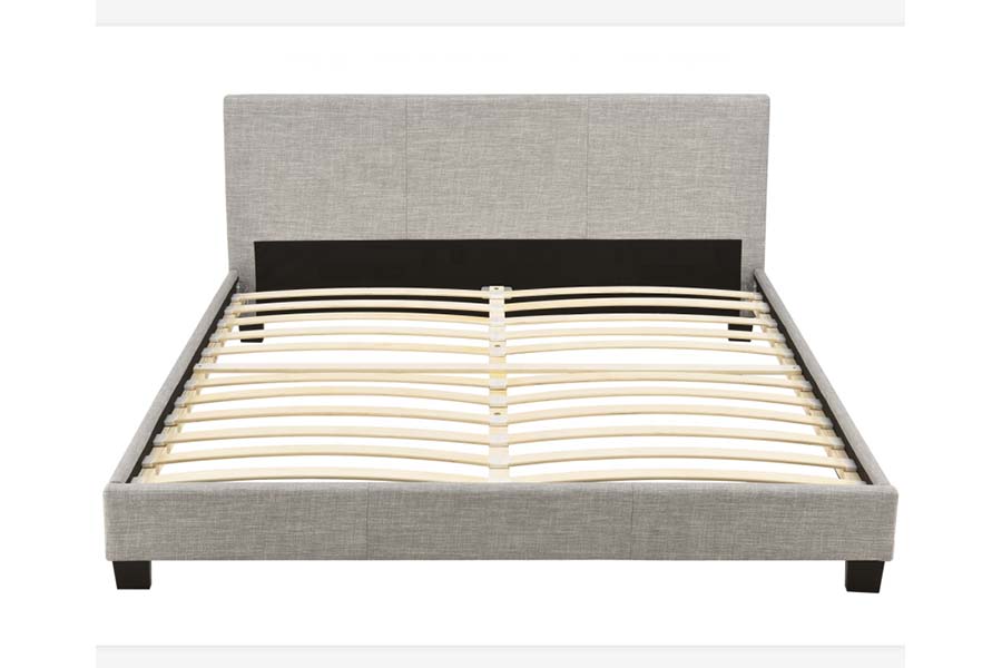 1803 Bett aus grauem Leinenstoff, weiche Polsterung, gepolstertes Bett