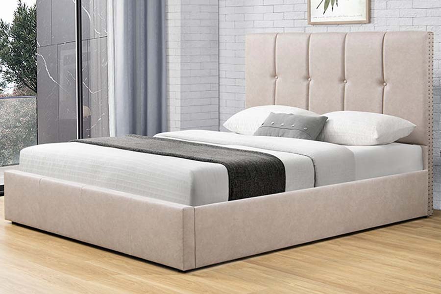 1616 King-Size-Polsterbett aus weichem Stoff mit Knopfdesign