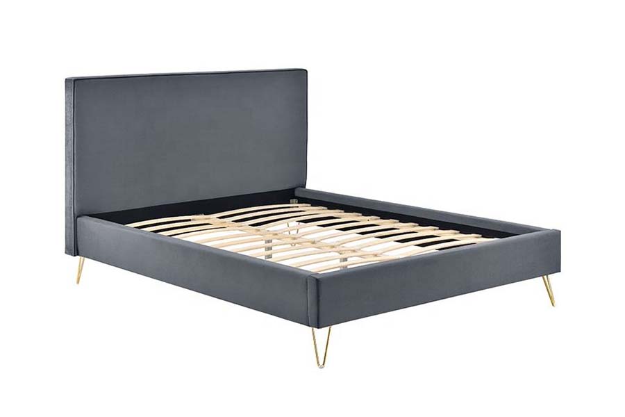 1476 Plattformbett, gepolstertes Bett aus buntem Samtstoff