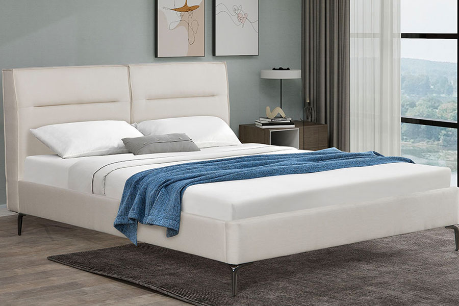4266 Polsterbett mit Reißverschluss und Kopfteil in Leinenbeige