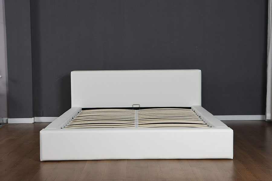 4246 Skandinavischer, minimalistischer Bettrahmen aus Kunstleder mit Stauraum