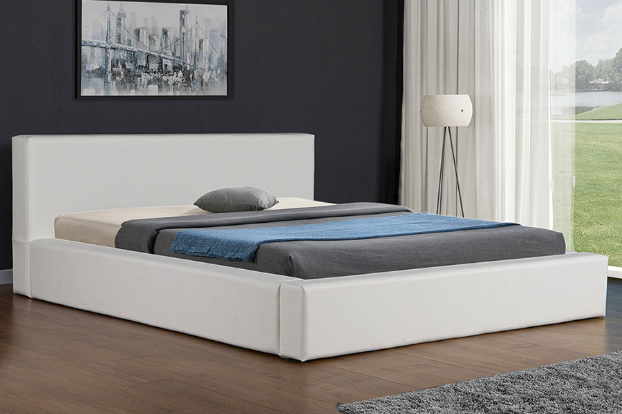 4246 Skandinavischer, minimalistischer Bettrahmen aus Kunstleder mit Stauraum