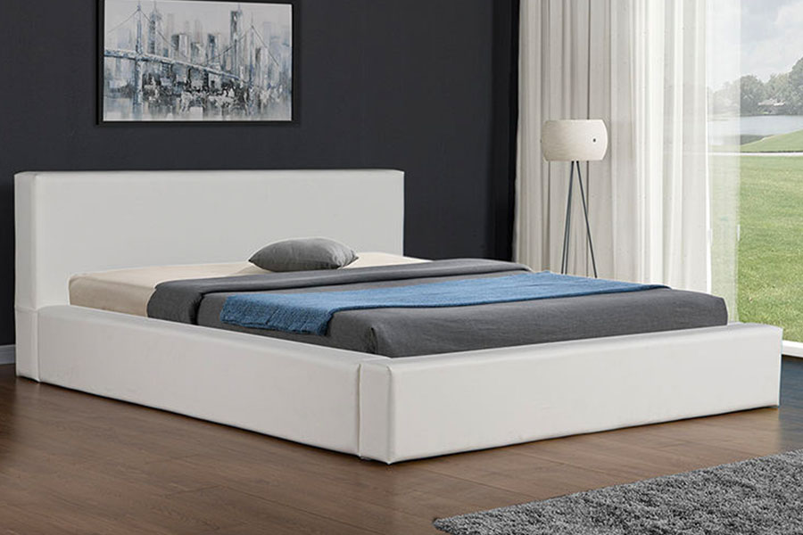 4246 Skandinavischer, minimalistischer Bettrahmen aus Kunstleder mit Stauraum