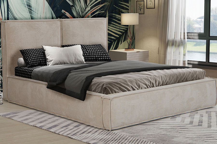 4213 Polsterbett im Tofu-Design aus Cordstoff