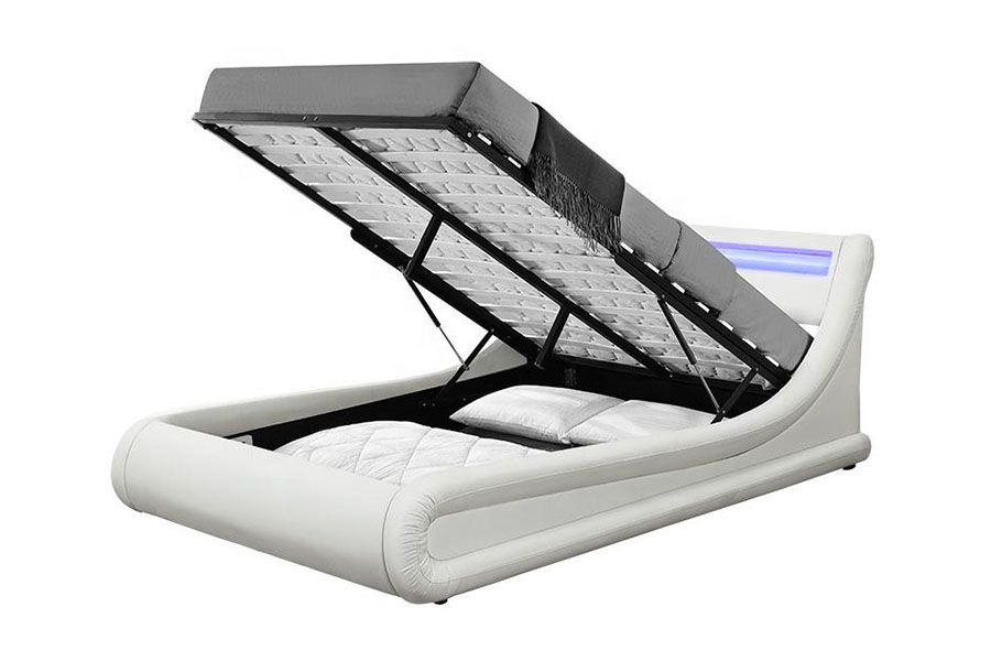 1138-1G Wellenförmiges LED-Gaslift-Ottomane-PU-Lederbett