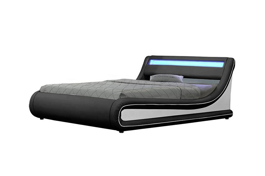 1138-1G Wellenförmiges LED-Gaslift-Ottomane-PU-Lederbett
