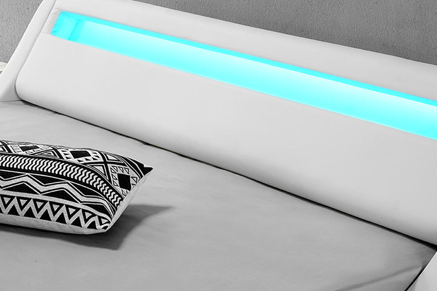 1137-1 Smart LED King Bettgestell mit Lederpolsterung und Stauraum