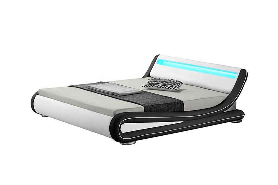 1137-1 Smart LED King Bettgestell mit Lederpolsterung und Stauraum
