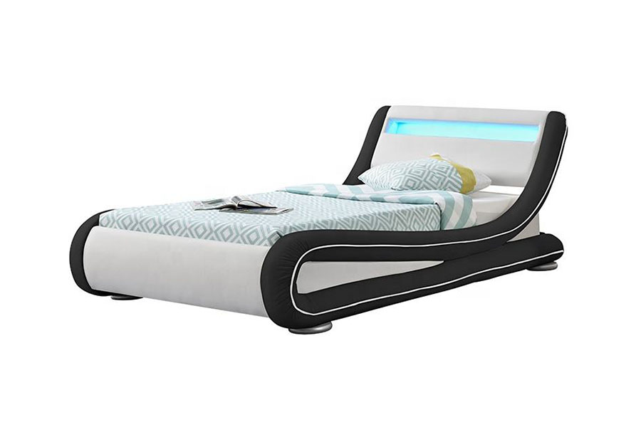 1137-1 Smart LED King Bettgestell mit Lederpolsterung und Stauraum