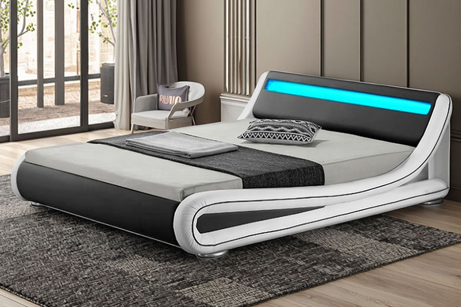 1137-1 Smart LED King Bettgestell mit Lederpolsterung und Stauraum
