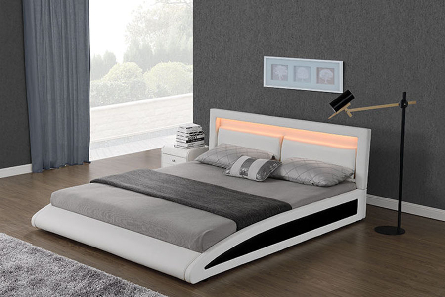 1118-1-2 Gebogenes europäisches Smart-LED-Bettgestell aus Kunstleder