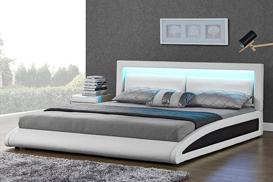 1118-1-2 Gebogenes europäisches Smart-LED-Bettgestell aus Kunstleder