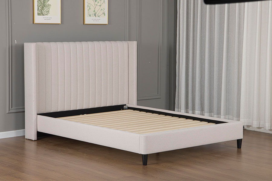 4905 Minimalistisches Plattformbett aus getuftetem Leinen