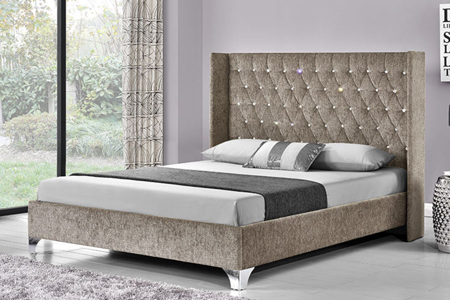 1152G Samt-Gaslift-Lagerbett mit seitlichen Flügeln und Knöpfen