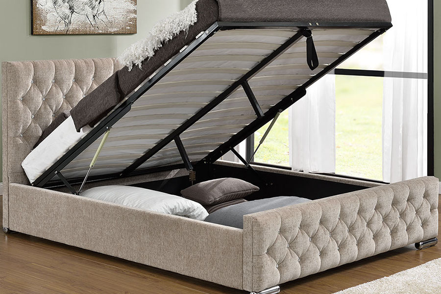 1151G Luxus-Samt-Lift-Kingsize-Bett mit getuftetem Stauraum