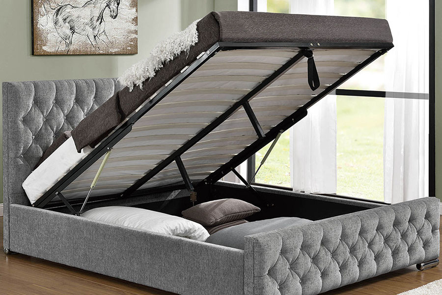 1151G Luxus-Samt-Lift-Kingsize-Bett mit getuftetem Stauraum