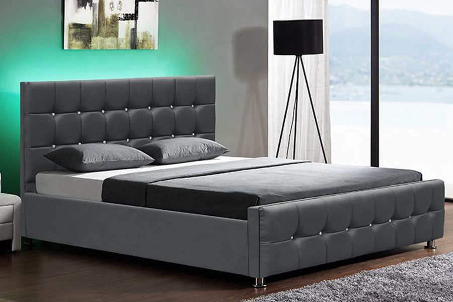 1149-1G Modernes Bett aus Chenille-Samt mit LED-Gaslift und Stauraum